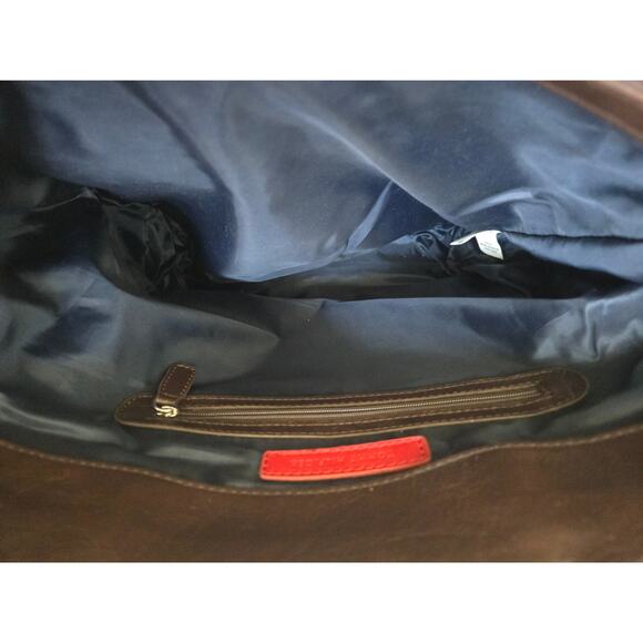 Tommy Hilfiger Monogram Tote Bag Brown Leather & Blue Pattern 13"x13"x4.5" - Picture 11 of 13